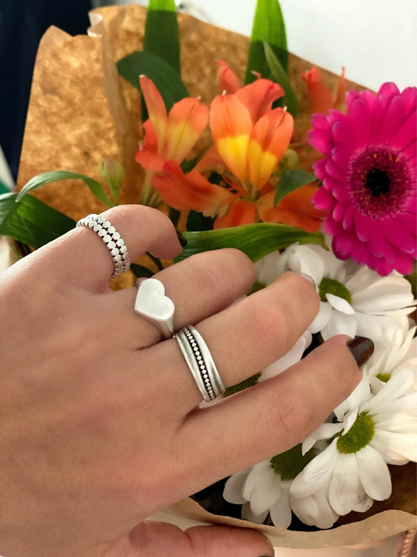 Anillos apilables: Ancho, corazón, fino