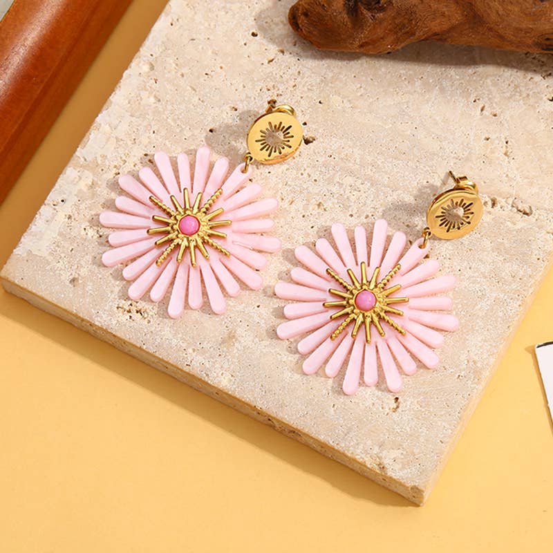 Pendientes con acrílico de flores rosas