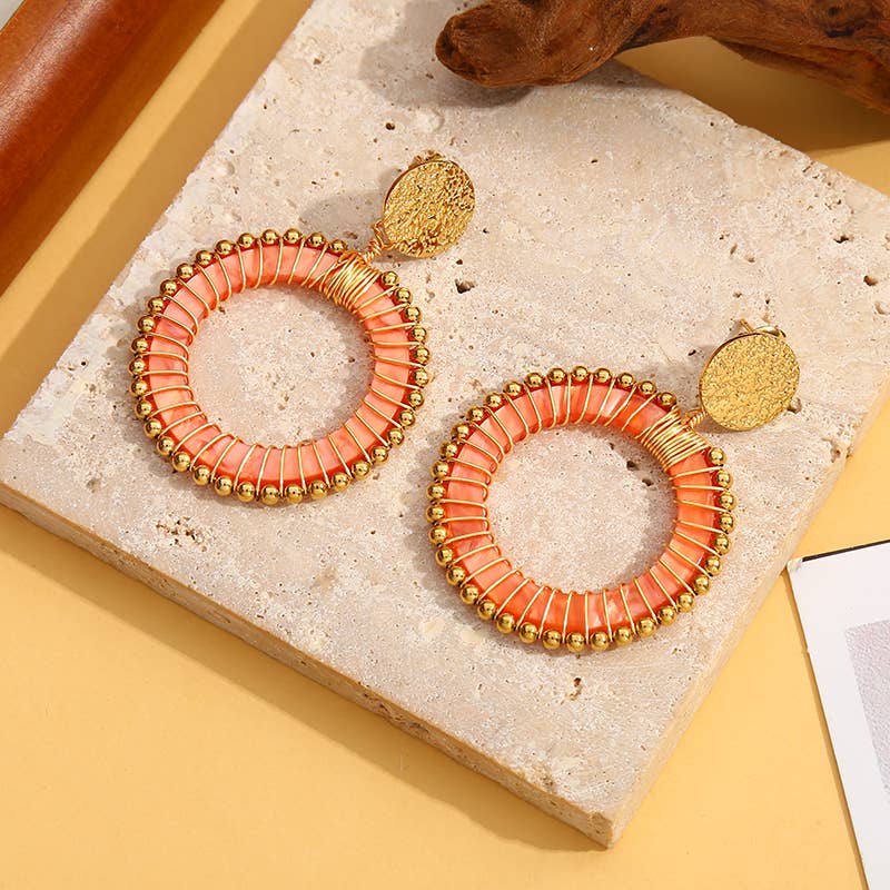 Pendientes con círculo acrílico naranja salmón