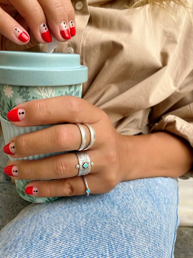 Anillos apilables étnicos: banda doble, rombo, corazón turquesa