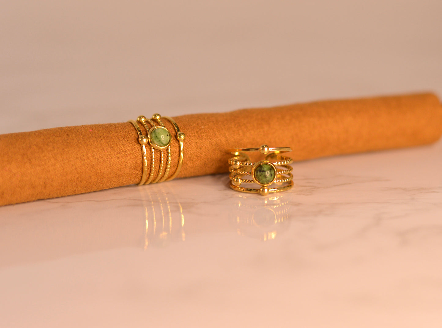 Anillos de acero inoxidable y Amazonita