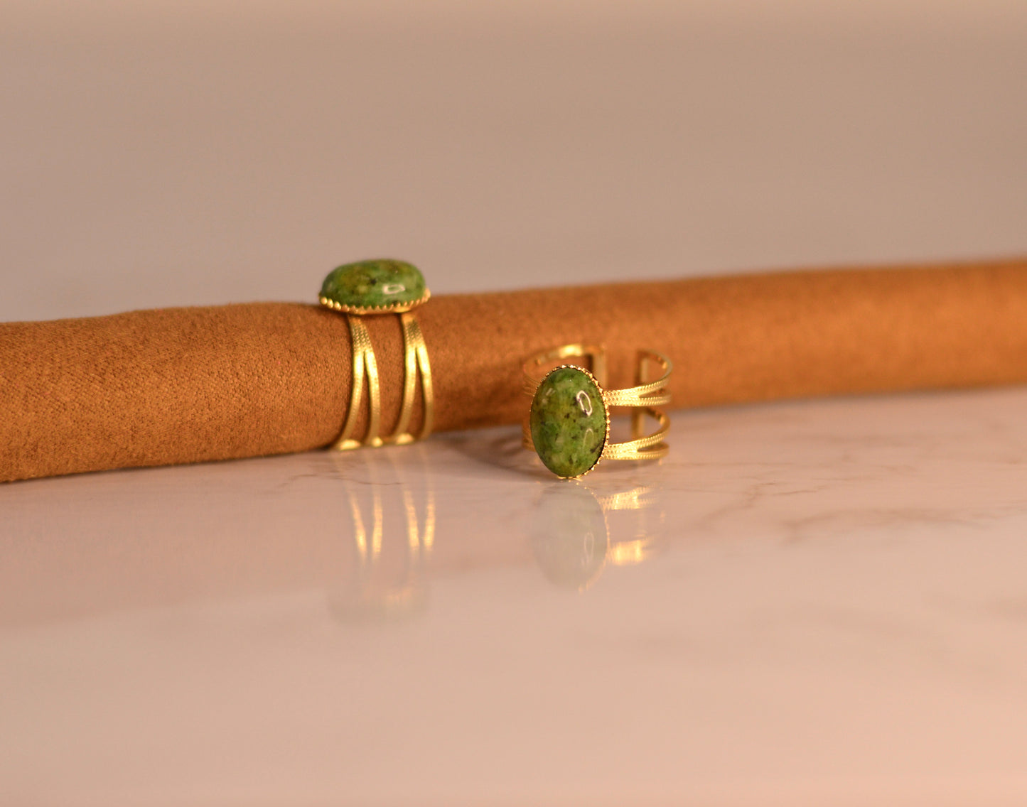 Anillos de acero inoxidable y Amazonita