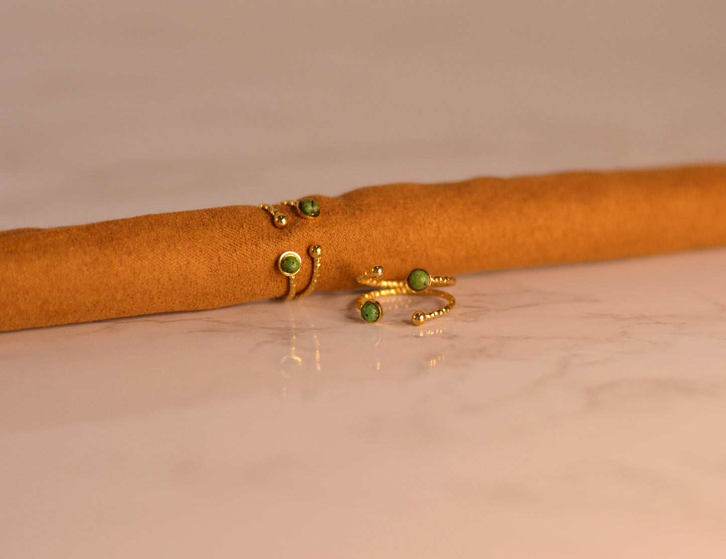 Anillos de acero inoxidable y Amazonita