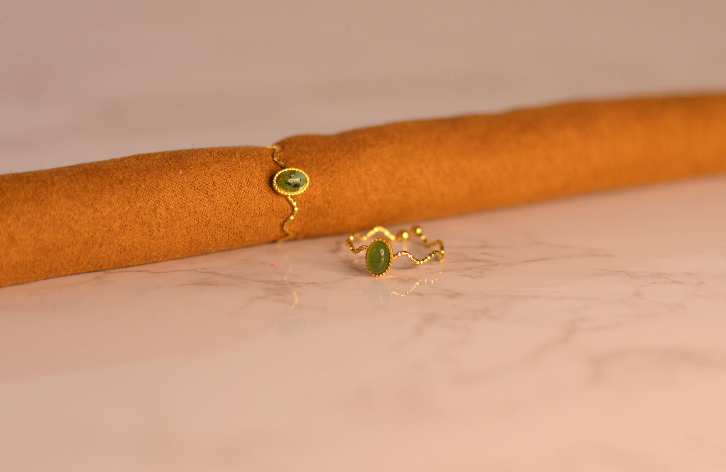 Anillos de acero inoxidable y Amazonita