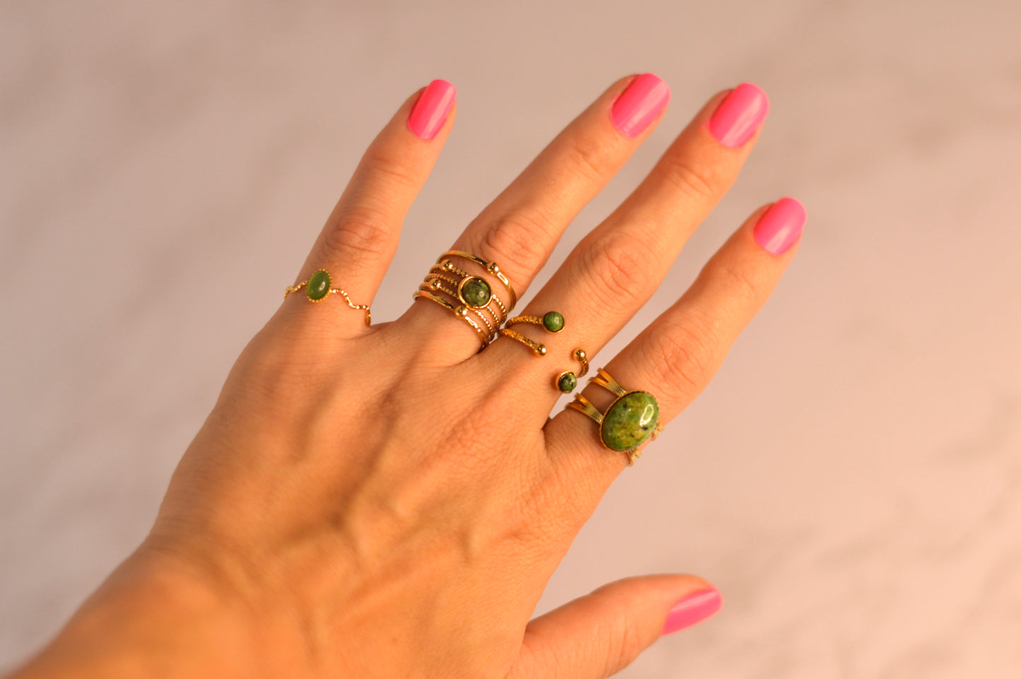 Anillos de acero inoxidable y Amazonita