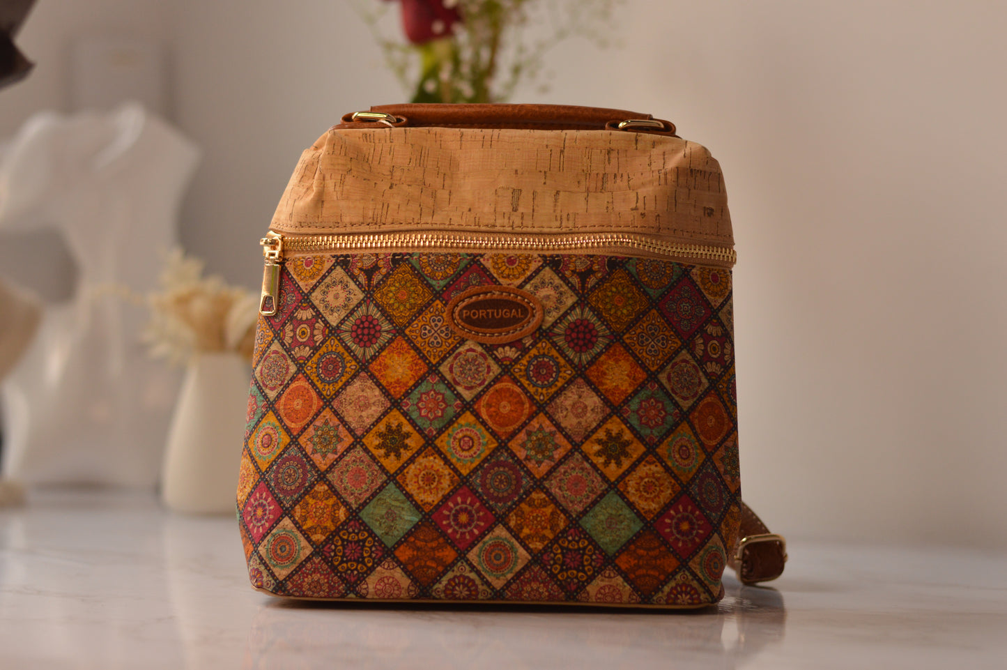Mochila de corcho estampada