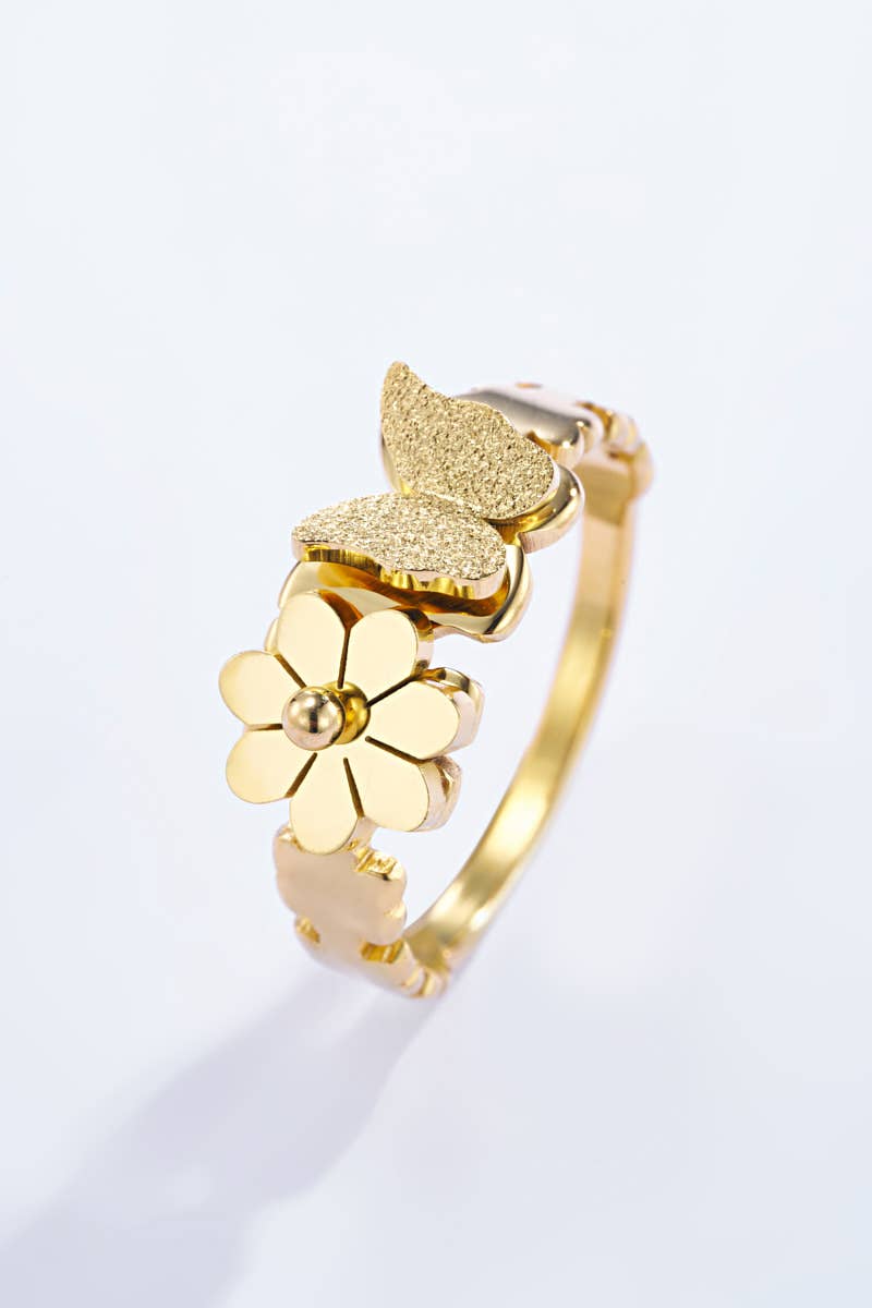 Anillos de flores y mariposas de acero inoxidable