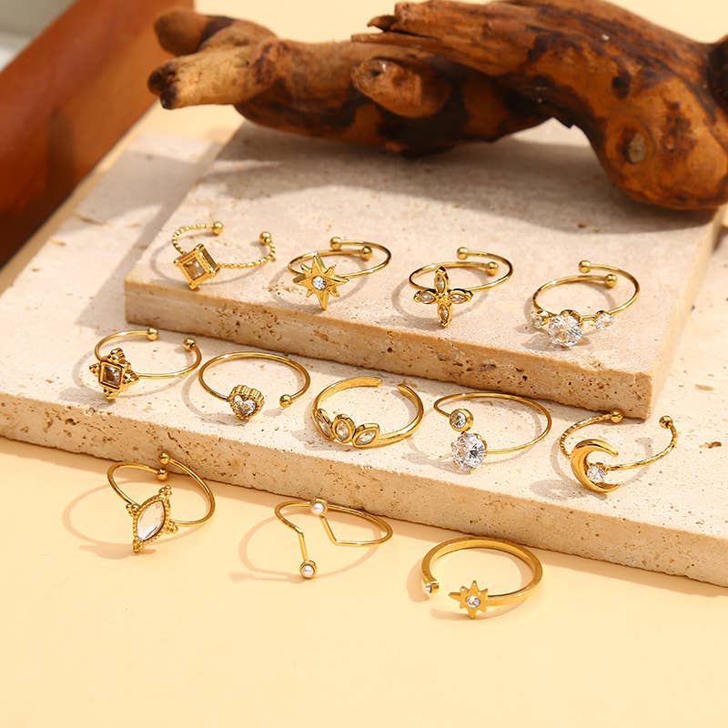 Anillos dorados con strass 10 variantes