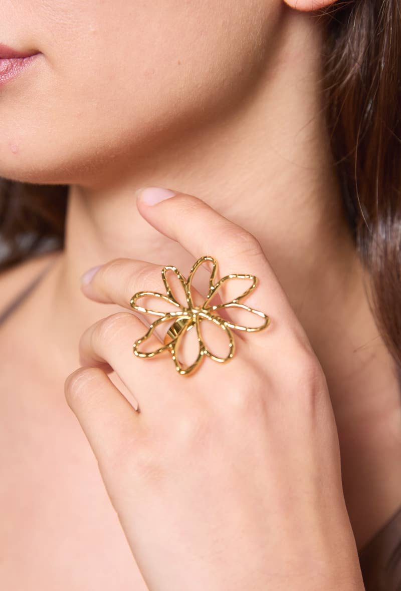 Anillo de flores de acero inoxidable