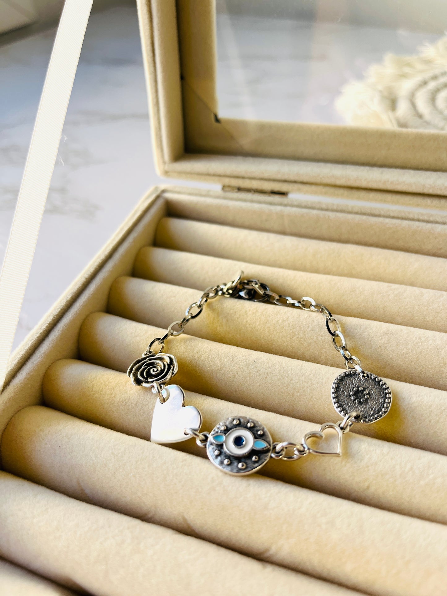 Pulsera triple de acero y plata